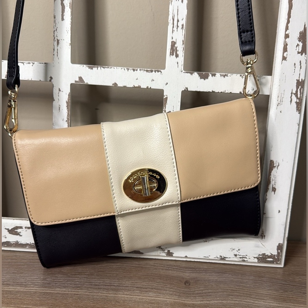 Spartina 449 Crossbody Purse Colorblock Leather Gold Logo Small Convertible Bag